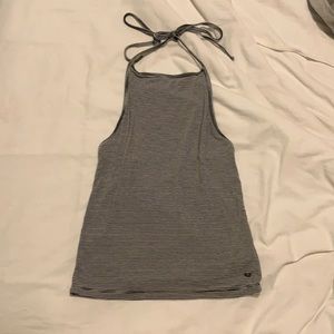 Black stripe high neck tank top with tie